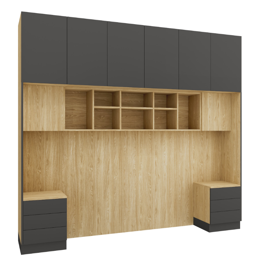 SLEEP VARIA lovos rėmas su naktiniais staliukais – grafito spalvos