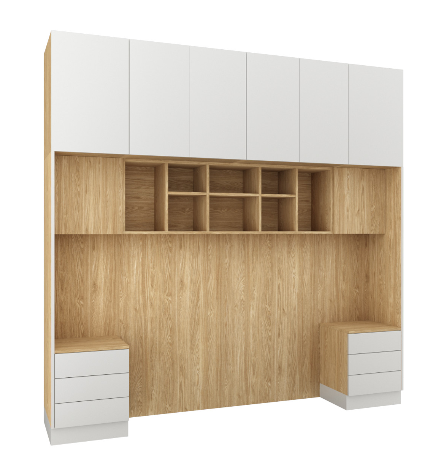 SLEEP VARIA lovos rėmas su naktiniais staliukais – matinės baltos spalvos