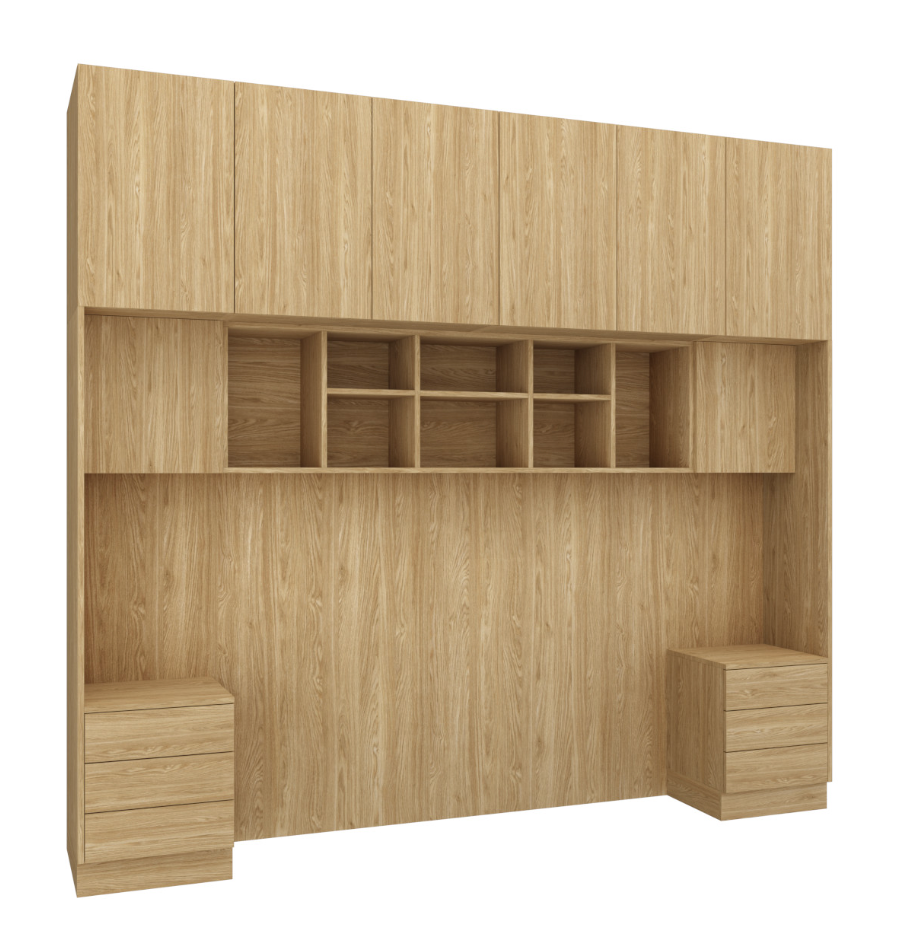 SLEEP VARIA lovos rėmas su naktiniais staliukais – alyvuoto ąžuolo spalvos